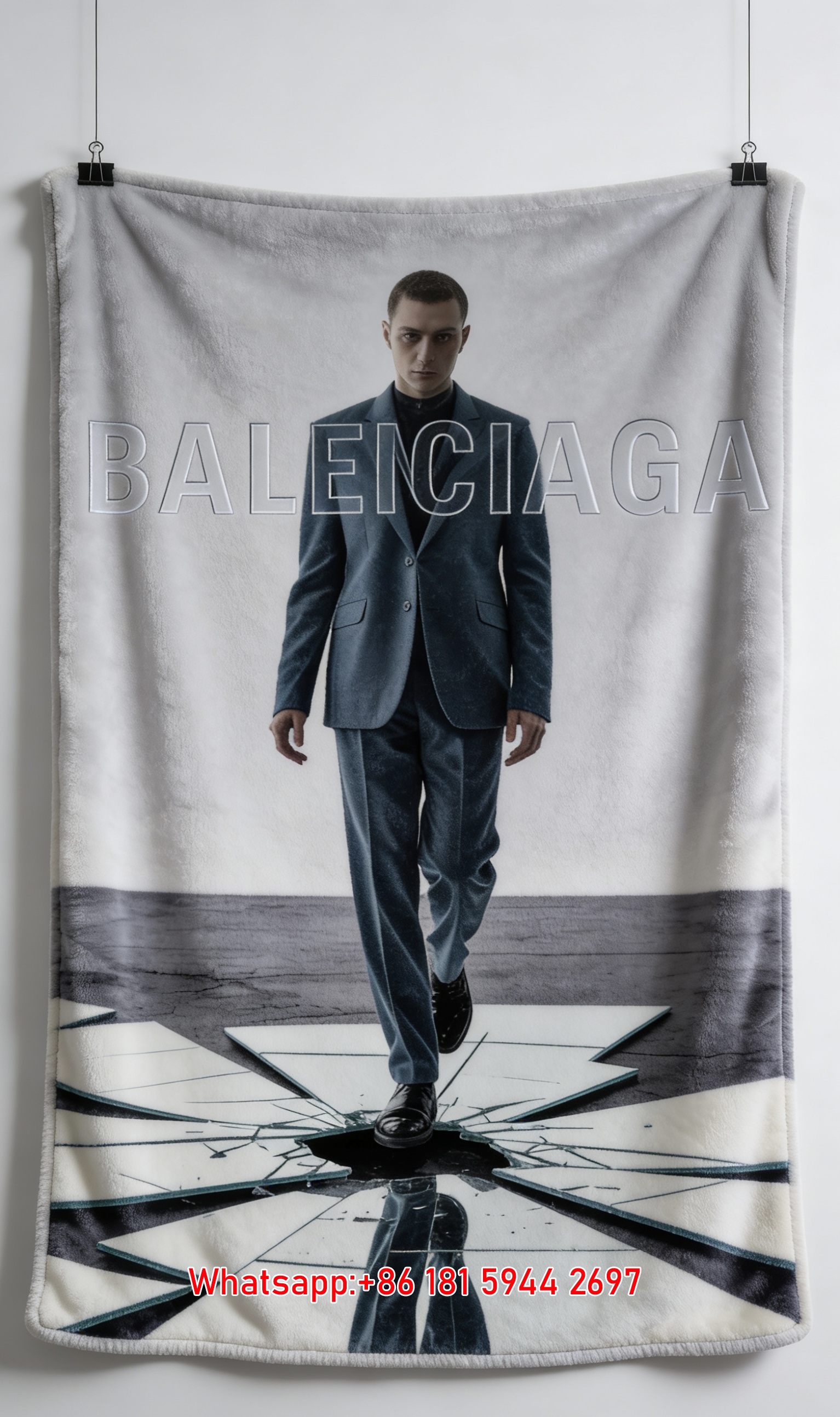 Balenciaga Shattered Glass Flannel Throw Blanket for Sofa and Wall Decor BA484